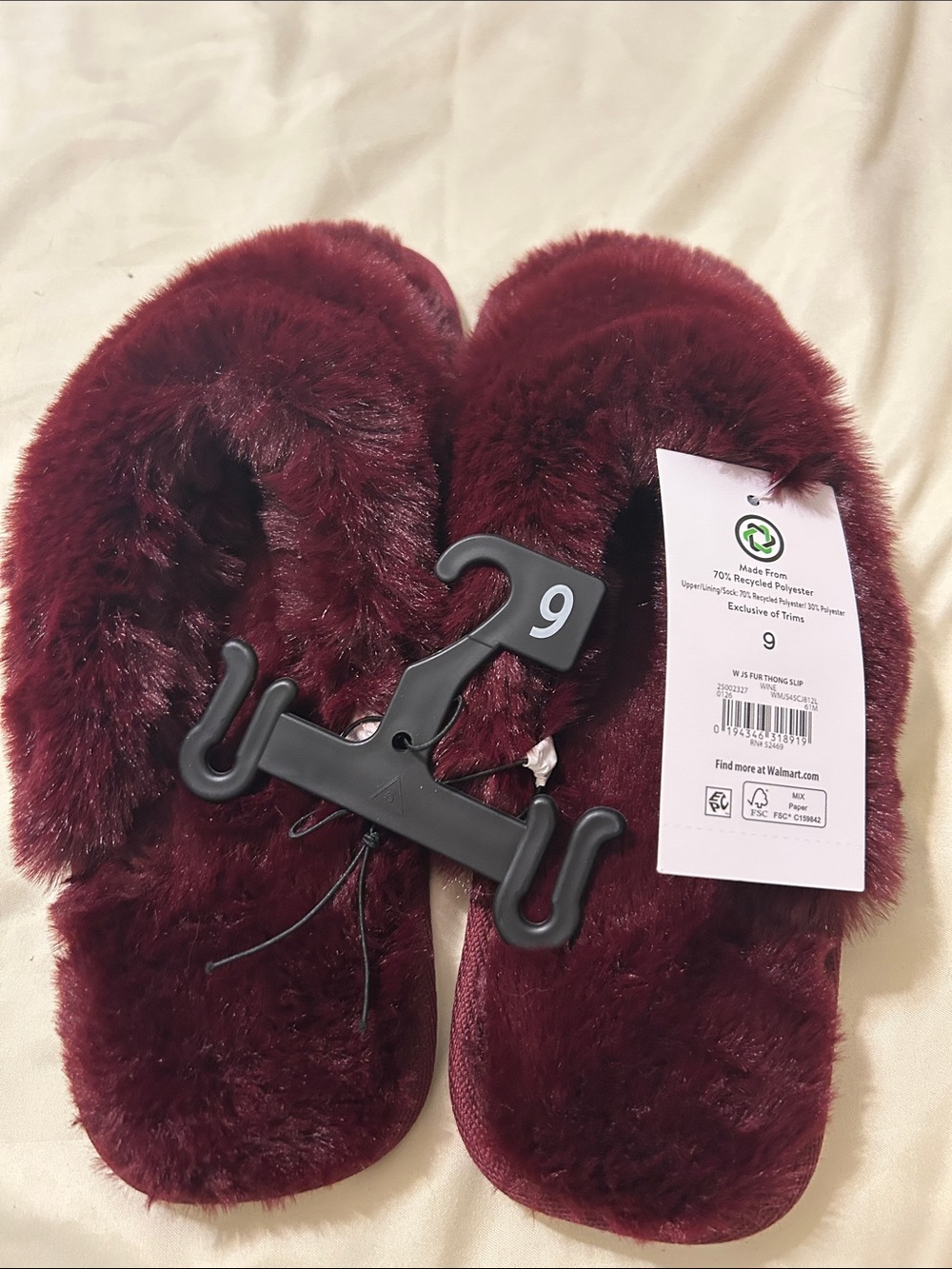 Plush Faux-Fur Women's Slippers - Burgundy